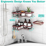 YASONIC Corner Adhesive Shower Caddy, with Soap Holder and 12 Hooks, Rustproof Stainless Steel Bathroom Organizer, No Drilling Wall Mounted Rack, Black, 3 - Pack - Homesidy.com