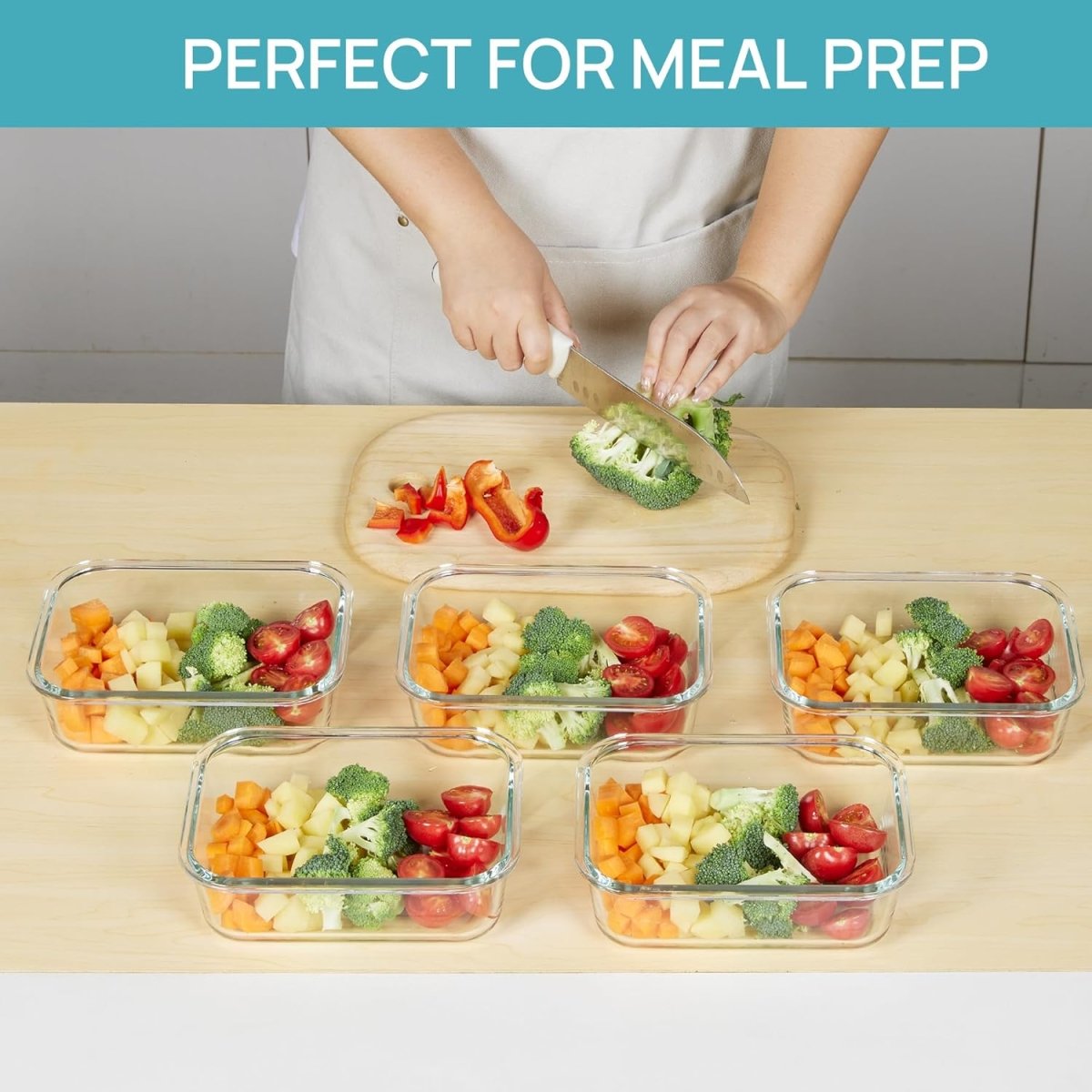 Vtopmart 5Pack 22oz Glass Storage Containers with Lids, Glass Meal Prep Food Container Sets with Snap Airtight Lids for Microwave, Oven, Freezer and Dishwasher, Grey - Homesidy.com