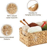 Greenatural Water Hyacinth Storage Baskets Set of 2, Handwoven Rectangular Organizer Trays with Wooden Bead Handles, Nested Wicker Bins for Shelf, Bathroom, Kitchen, Office, Natural Decor - Homesidy.com