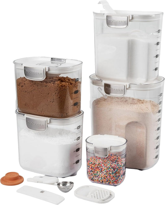 ProKeeper 9 - Piece Airtight Food Storage Container Set – Clear Plastic Flour and Sugar Canister Set with Magnetic Accessories for Kitchen Organization (Grey, 9 - Piece) - Homesidy.com