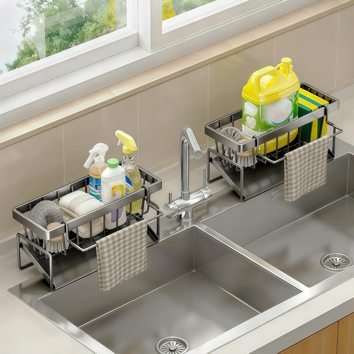 Lotgnimry Sponge Holder for Kitchen, Sink Caddy Organizer Rack for Kitchen Accessories, Soap Dispenser Countertop Organizer Essentials for Home (Black) - Homesidy.com