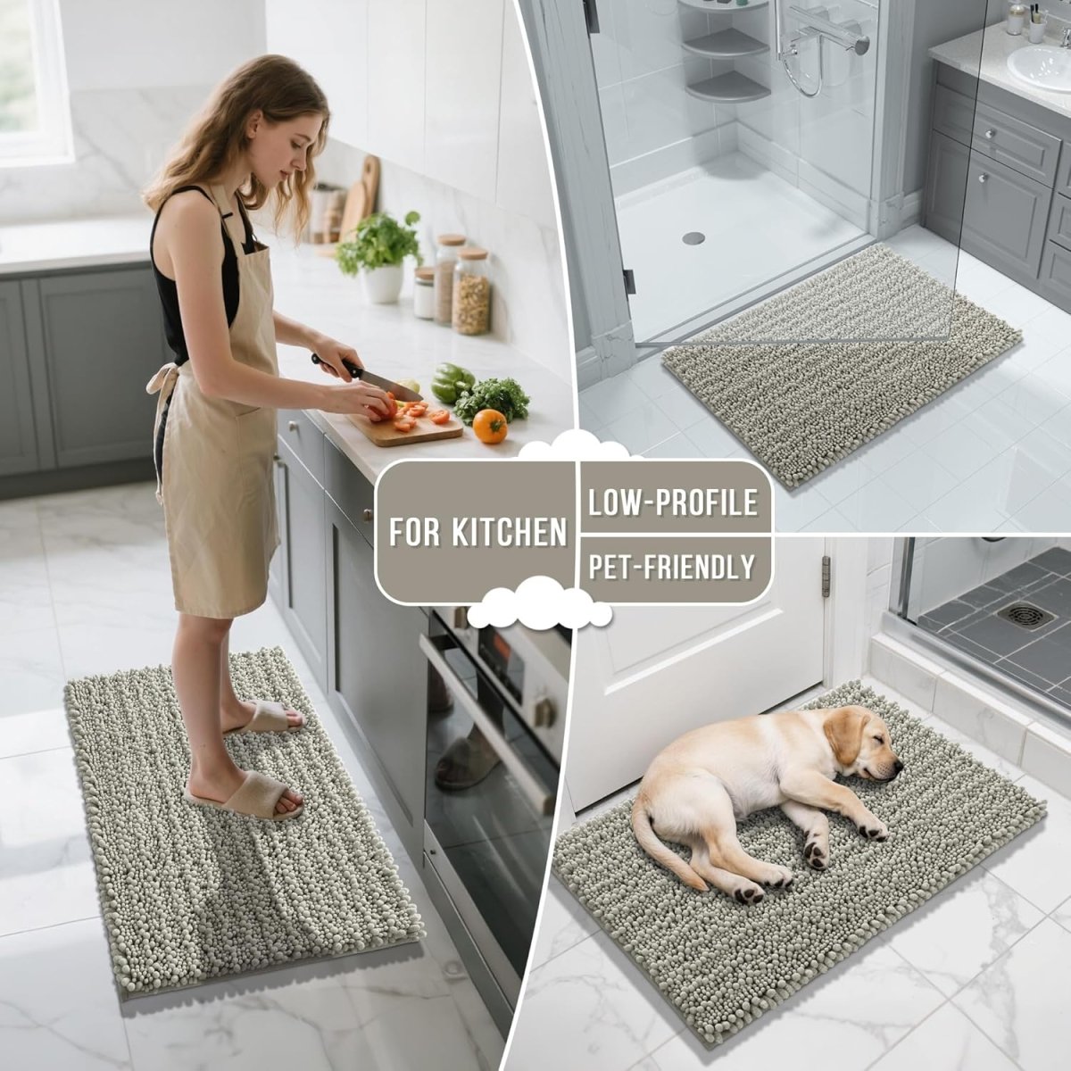Yimobra Bathroom Rugs Non Slip Washable - Ultra Soft Absorbent Chenille Bath Mat, Quick Dry Shaggy Floor Carpet for Tub Shower, Gray Home Decor Accessories, 24x17 Inch - Homesidy.com