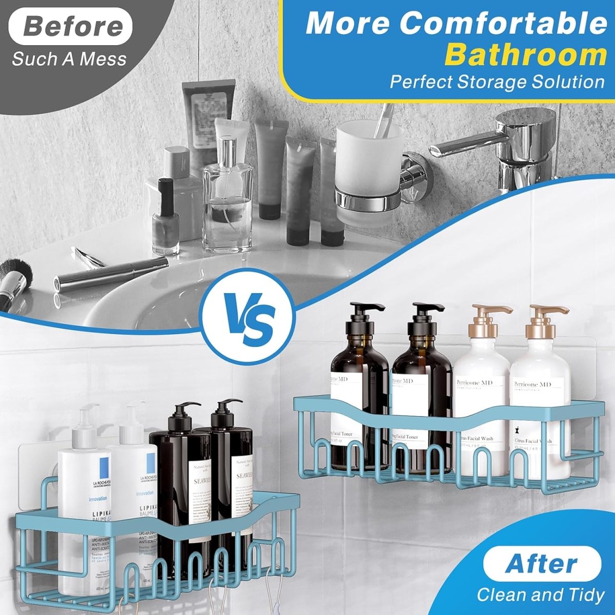 EUDELE Adhesive Shower Caddy, 5 Pack Rustproof Stainless Steel Bath Organizers With Large Capacity, No Drilling Shelves for Bathroom Storage &amp; Home Decor - Homesidy.com