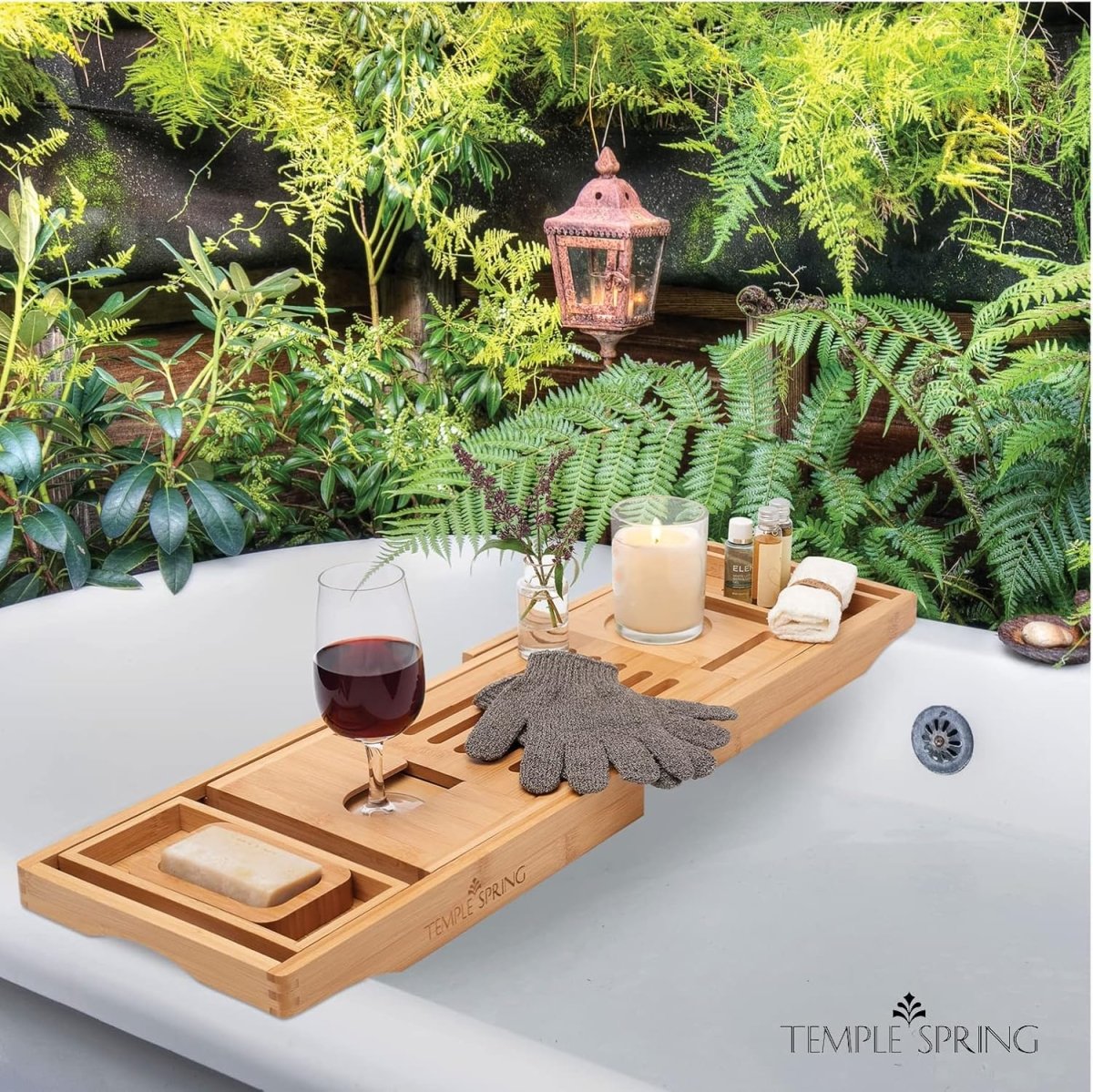 Temple Spring Wooden Bathtub Tray, Bamboo Bathroom Accessories, Bath Tray for Tub, at Home Spa Essentials, Board for Tub Table, Bath Caddy for Bathtub Accessories &amp; Bathroom Essentials – Natural - Homesidy.com