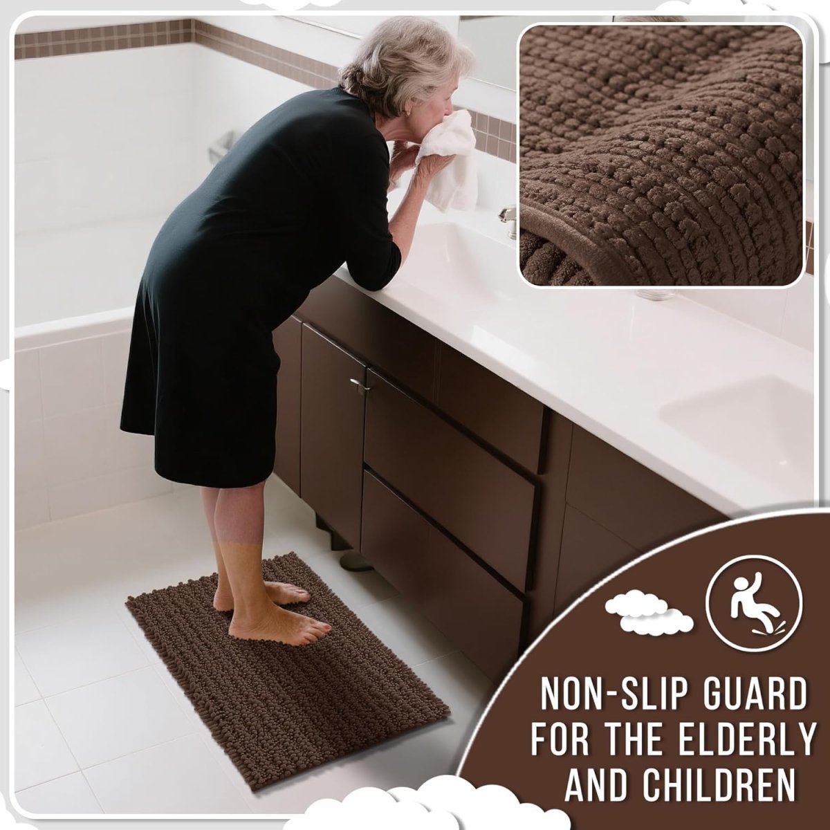 Yimobra Bathroom Rugs Non Slip Washable - Ultra Soft Absorbent Chenille Bath Mat, Quick Dry Shaggy Floor Carpet for Tub Shower, Gray Home Decor Accessories, 24x17 Inch - Homesidy.com