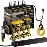 POKIPO Large Power Tool Organizer Wall Mount with Charging Station,4 Layer Heavy Duty Metal Tool Storage Rack Loads 600lbs with 8 Cordless Drill Holder,Battery Utility Rack Loads with 4 Power Strip - Homesidy.com