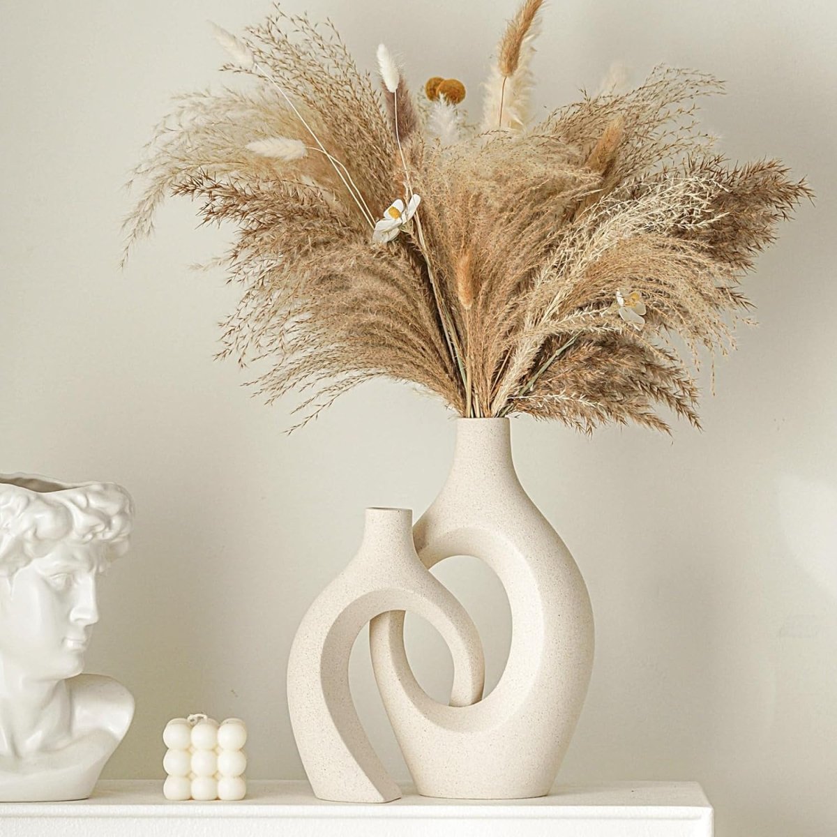 Lvases Snuggle Hollow Ceramic Vase Set of 2, Nordic Modern Boho ins Style Decorative Ceramic Aesthetic Flower Vase for Home Decor (Milky White W 6.3&34; X H 8.4&34;) - Homesidy.com