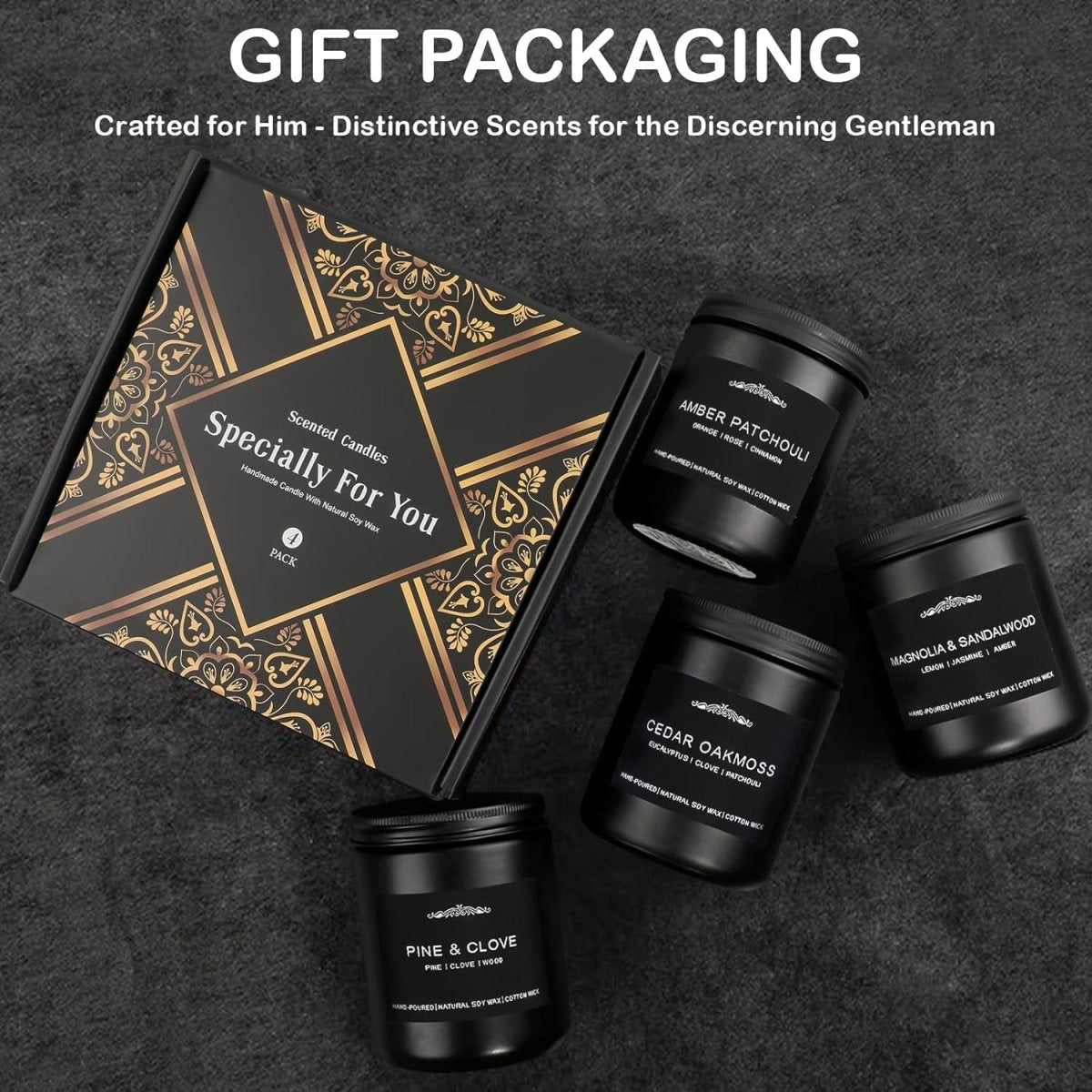 Scented Candle Set, Men Candle Set, Scented Candles for Home, Gifts for Men, 4 Pack Manly Candles Gifts for Mens Scents of Smoke Vanilla/Leather/Oak/Lavender Wood - Homesidy.com