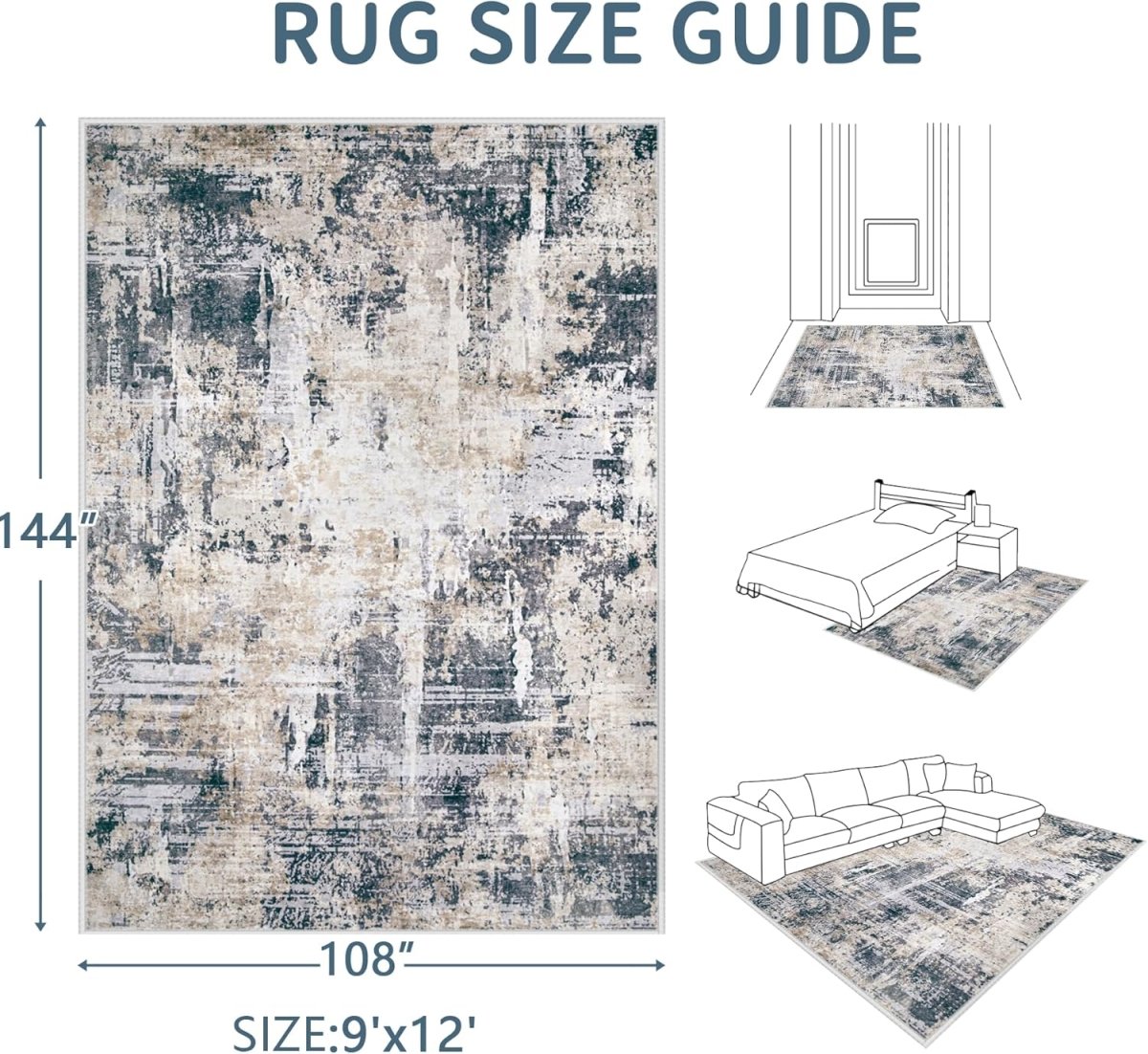Area Rugs 6x9 Living Room: Washable Rug Modern Abstract Large Rug Soft Non Slip Neutral Rugs Stain Resistant Indoor Carpet for Bedroom Kitchen Dining Room Table Nursery Home Office Rugs(Beige,6x9) - Homesidy.com