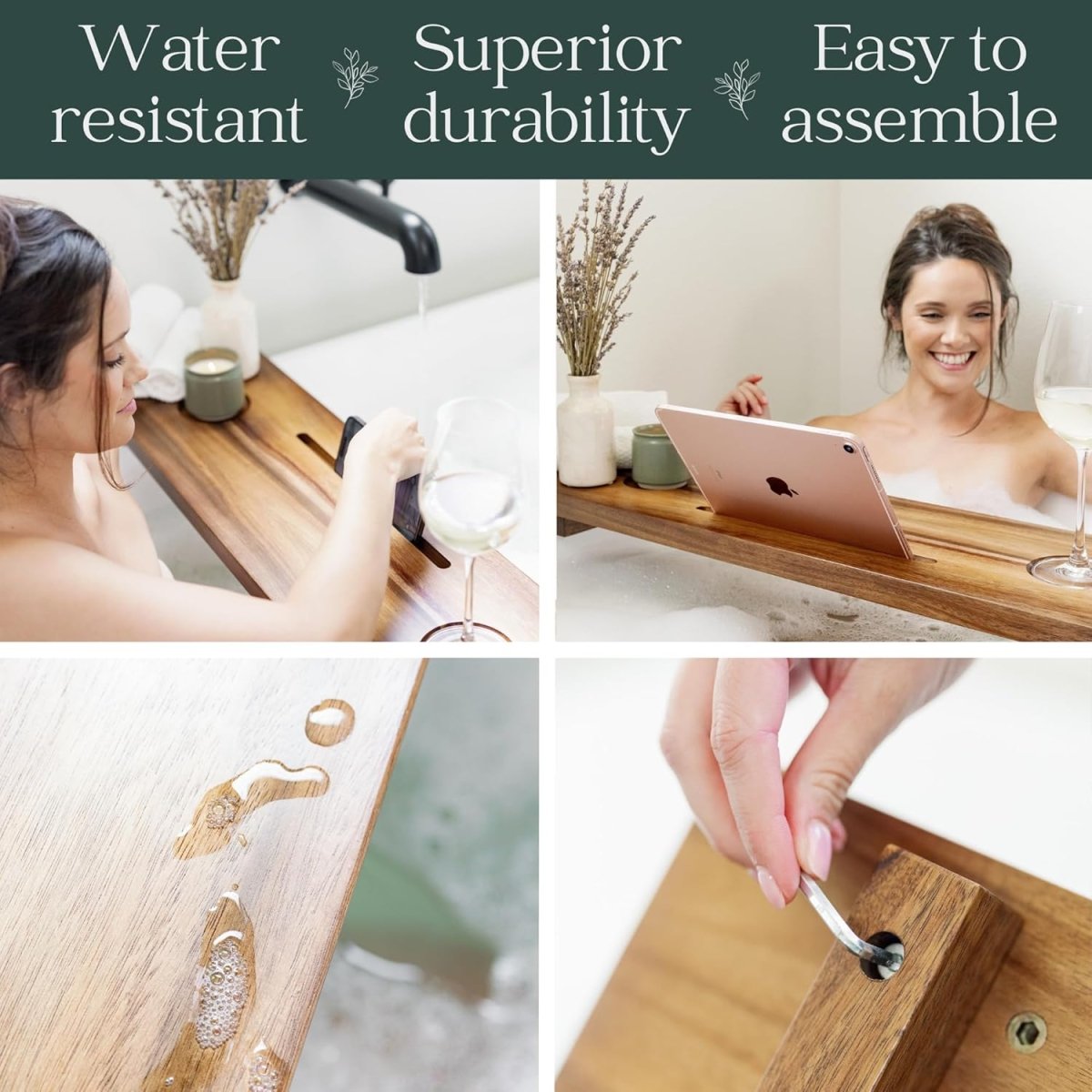 Premium Nature Shed Bathtub Tray for Freestanding Bath | Large &amp; Thick 35” Acacia Wood Luxury Bath Tray for Tub | Anti - Tip, Non - Toxic, Adjustable Bathtub Trays for Tub with Bathroom Accessories Holder - Homesidy.com