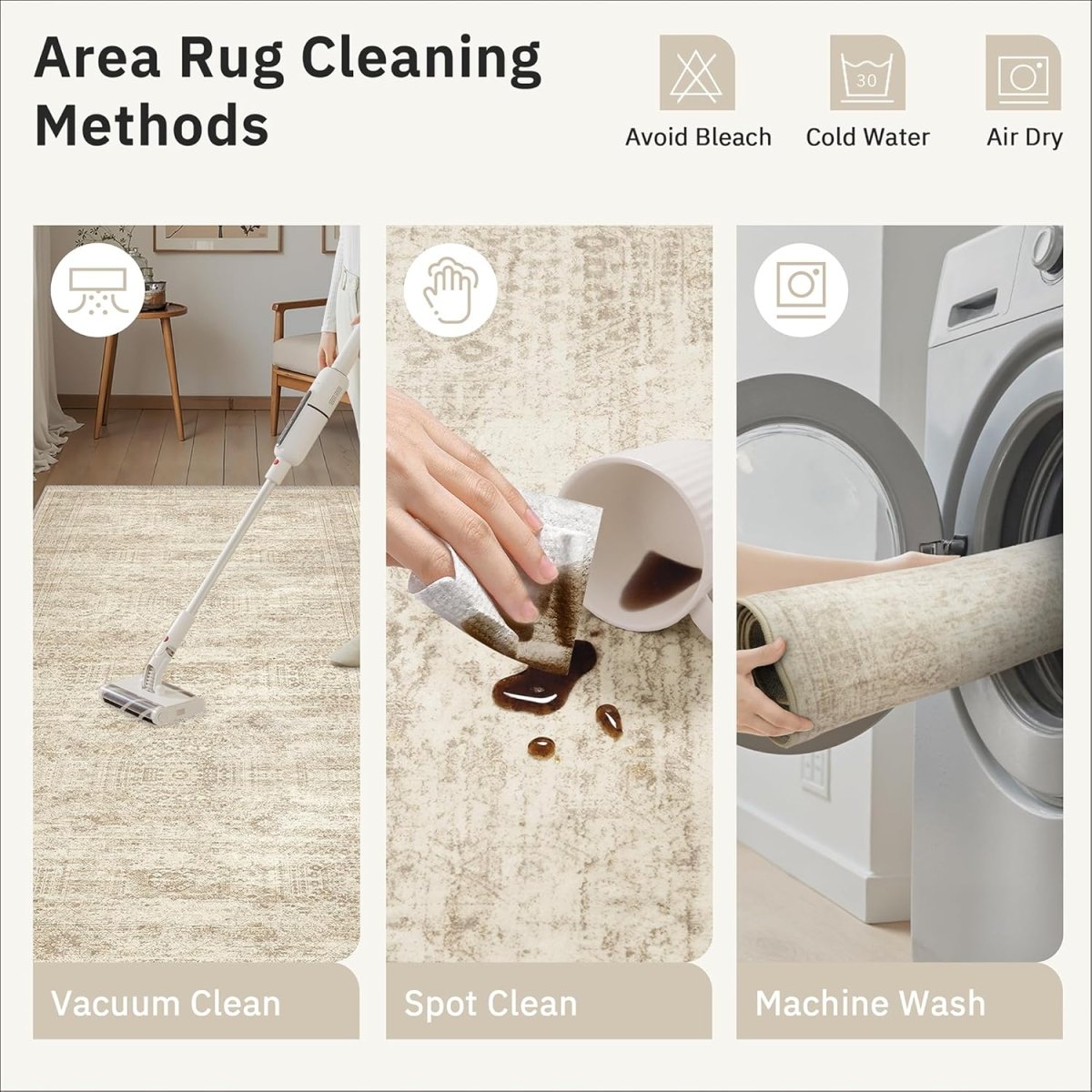 Soalmost Washable Area Rug 8x10, Large Soft Rugs for Living Room Vintage Beige Carpet 8x10 Area Rugs for Bedroom Dining Room Non - Slip Stain Resistant Under Table Rug - Homesidy.com