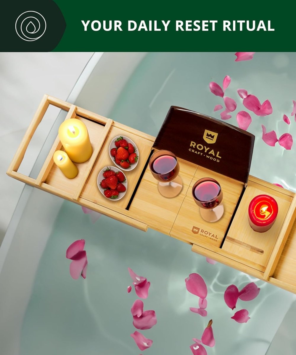 ROYAL CRAFT WOOD Bathtub Tray Caddy for Tub, Bamboo Bath Shelf, Premium Foldable Wood Bath Table, Expandable Bathtub &amp; Bathroom Accessories, New Home Gifts for Mom, Housewarming, Anniversary, Wedding - Homesidy.com