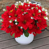 MOIAVAN 12 Bunches Poinsettias Artificial Christmas Flowers for Outdoors,14 Fake Red Poinsettias Faux Eucalyptus Plants UV Resistant for Home Planters Garden Porch Christmas Winter Spring Décor - Homesidy.com