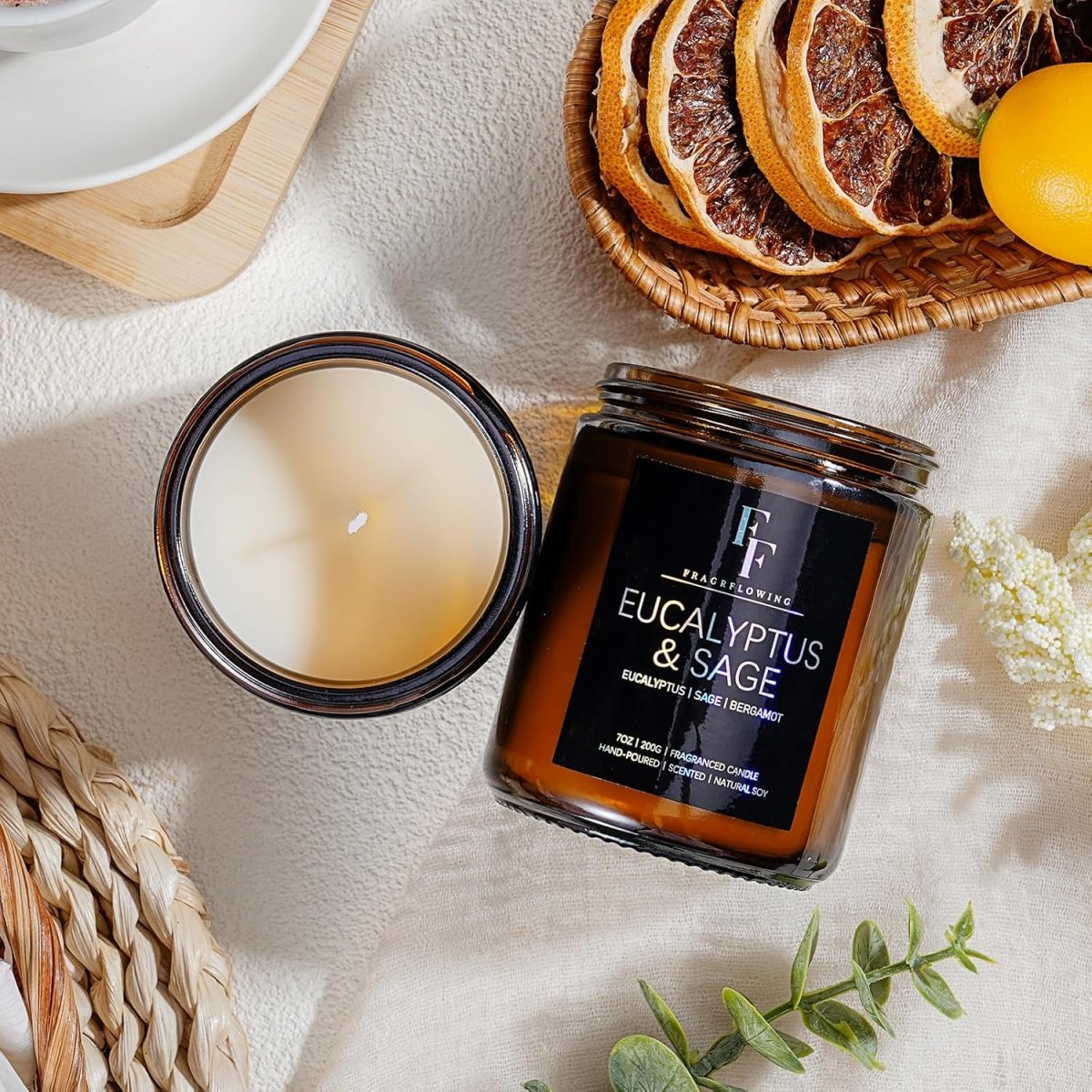 Eucalyptus &amp; Sage Scented Candles,Candles for Home Scented Aromatherapy Candles,Soy Wax Candle Gift for Women Men Amber Jar Candle, 7oz - Homesidy.com