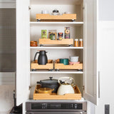 HOLDN’ STORAGE Bamboo Wooden Pull out Cabinet Organizer. 17&34; W x 21&34; D - Requires At Least a 18.25&34; W x 21&34; D.Cabinet Opening. W/Lifetime Limited Warranty. Bamboo Tray and Heavy gauge metal rails. - Homesidy.com