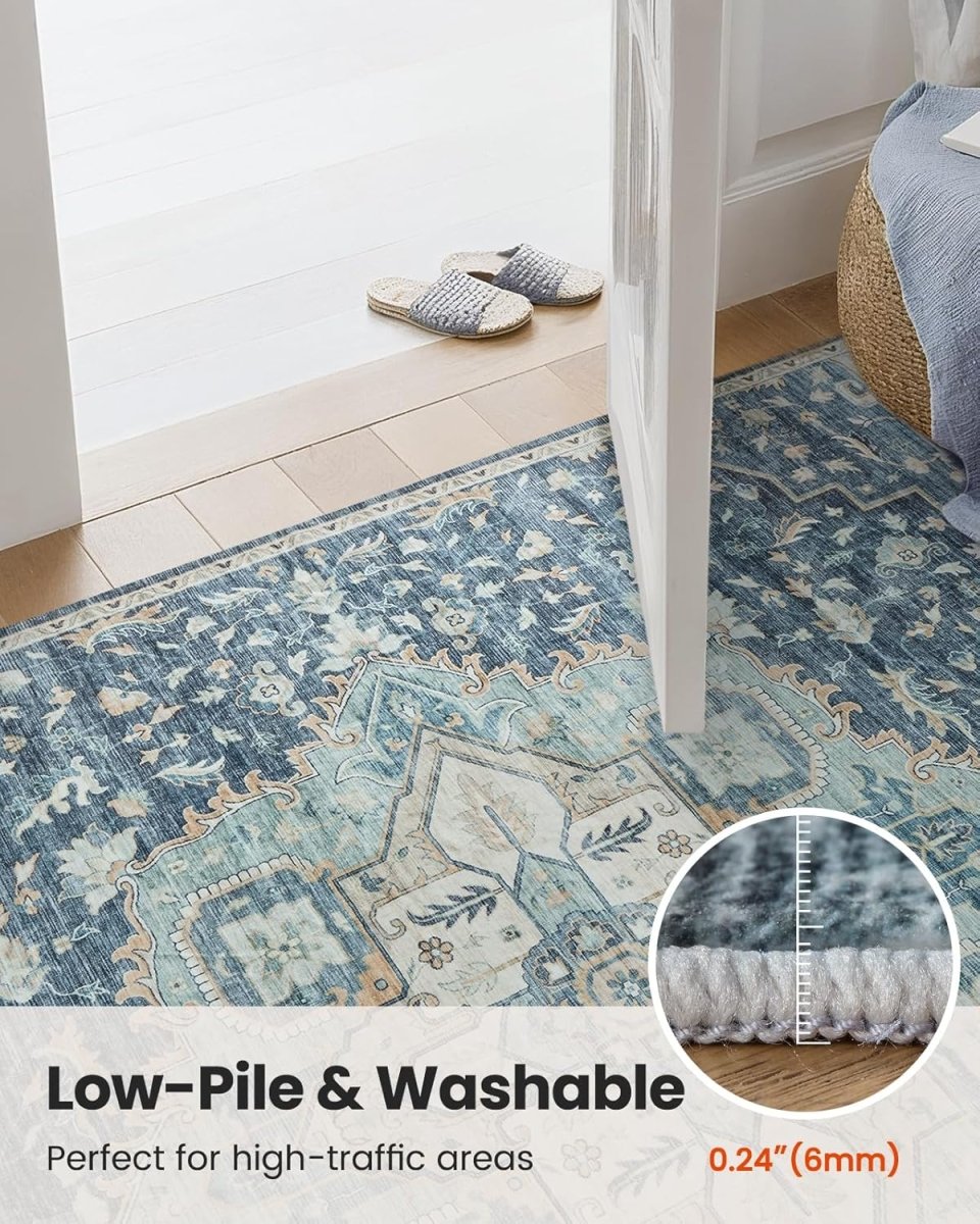 AMADA HOMEFURNISHING 8x10 Washable Area Rug, Low - Profile Large Area Rug with Non - Slip Backing &amp; Durable Edge Binding, Vintage Large Rugs for Living Room, Bedroom, Dinning Room - Homesidy.com