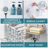 TAILI Shower Caddy Suction Cup 2 Pack with Hooks &amp; Soap holder, Heavy Duty Shower Organizer for Bathroom, No Drilling Bathroom Organizer with Large Capacity, Black Metal Storage Basket - Homesidy.com