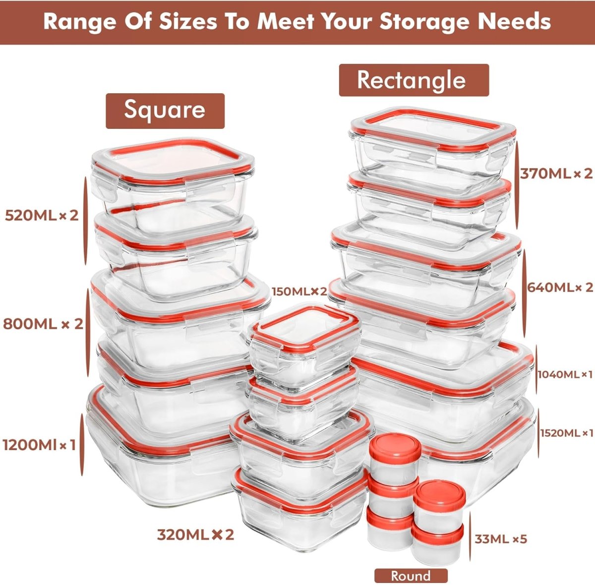 Razab 35 Pc Set Glass Food Storage Containers with Lids - Meal Prep Airtight Bento Boxes BPA - Free 100% Leak Proof (15 lids,15 glass &amp; 5 Plastic Sauce/Dip Containers) - Homesidy.com