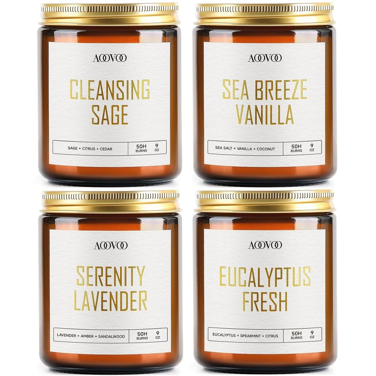 AOOVOO Scented Candles - 4PC Candle Set, 36 oz Soy Candles, Soy Candle for Home Scented, Lavender/Vanilla/Eucalyptus/Sage - Homesidy.com