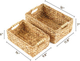 Greenatural Water Hyacinth Storage Baskets Set of 2, Handwoven Rectangular Organizer Trays with Wooden Bead Handles, Nested Wicker Bins for Shelf, Bathroom, Kitchen, Office, Natural Decor - Homesidy.com