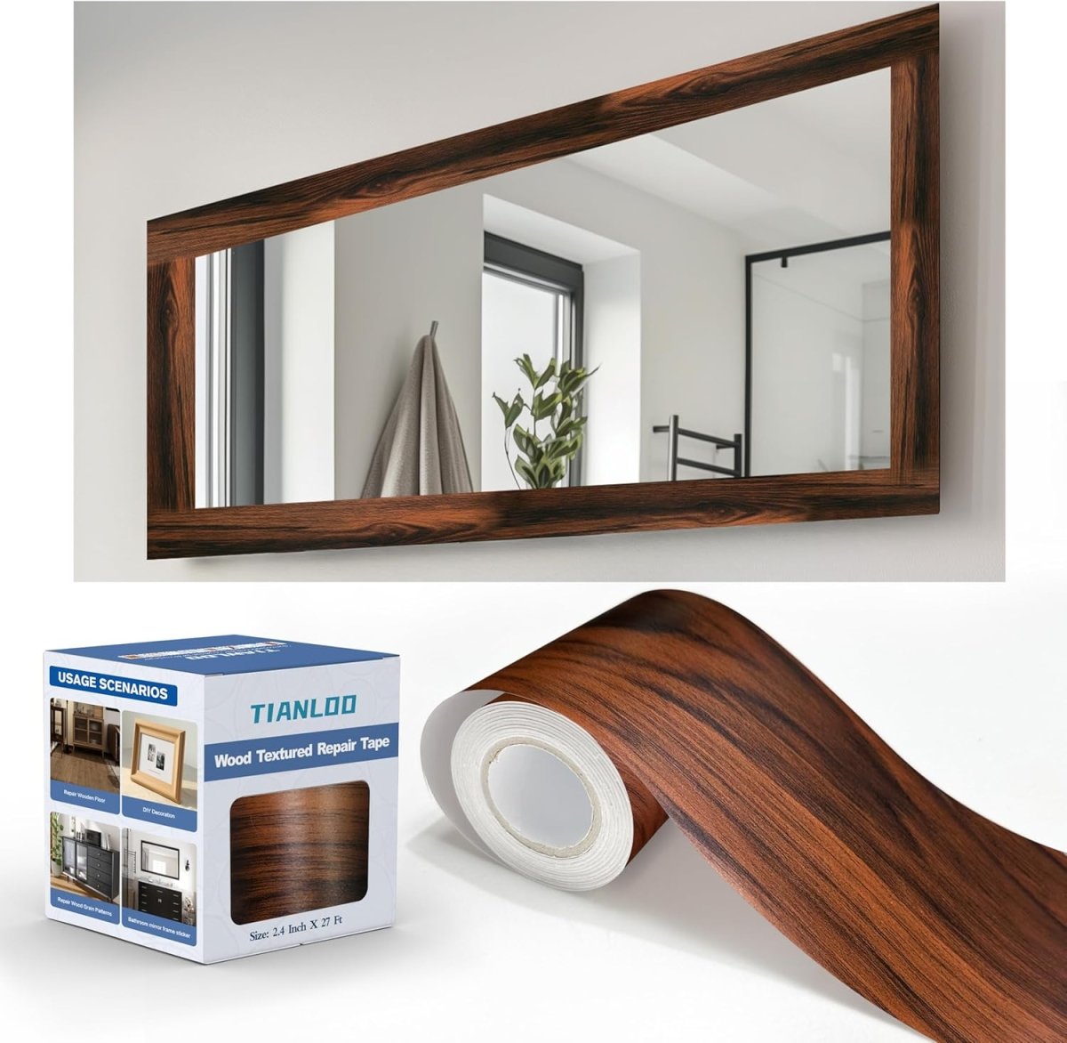 TIANLDD 27 FT Wood Grain Wallpaper Border, Removable Waterproof Mirror Border Peel and Stick,Bathroom Mirror Frame Border.(Black) - Homesidy.com