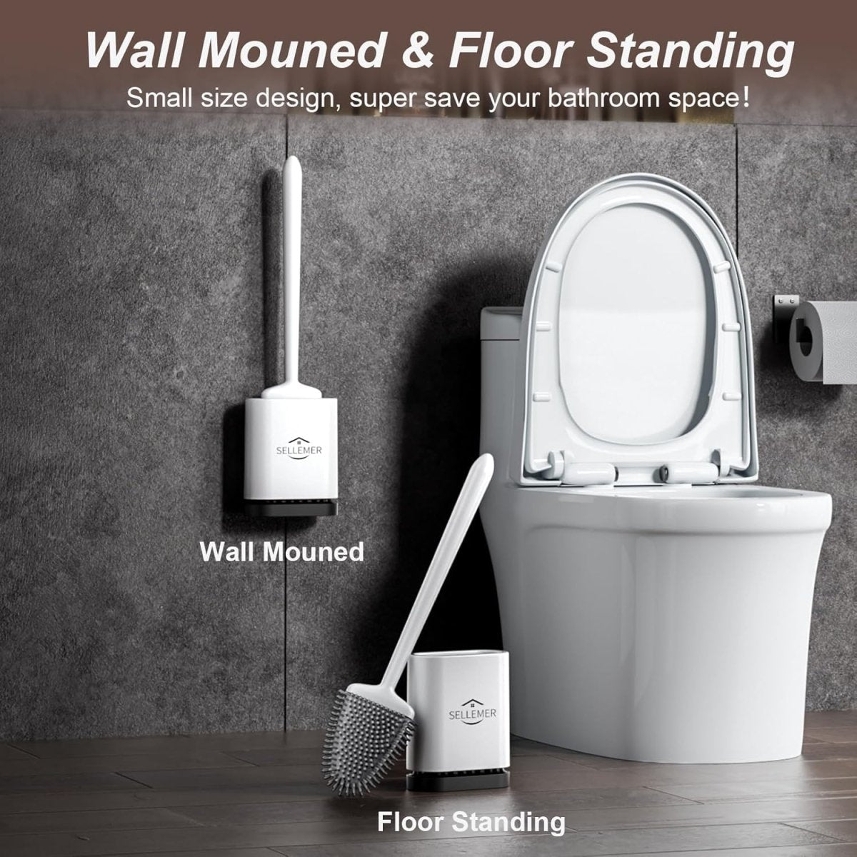 Sellemer Toilet Brush and Holder Set - Flexible Toilet Bowl Brush Head with Silicone Bristles, Compact Size for Storage and Organization, Ventilation Slots Base (1 Pack, Silver) - Homesidy.com