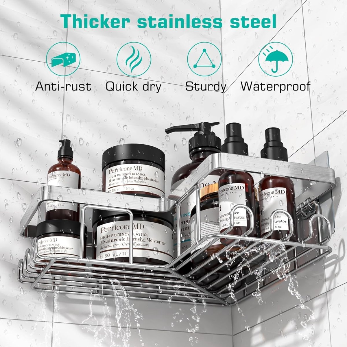 YASONIC Corner Adhesive Shower Caddy, with Soap Holder and 12 Hooks, Rustproof Stainless Steel Bathroom Organizer, No Drilling Wall Mounted Rack, Black, 3 - Pack - Homesidy.com