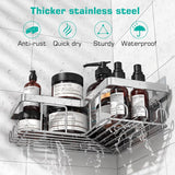 YASONIC Corner Adhesive Shower Caddy, with Soap Holder and 12 Hooks, Rustproof Stainless Steel Bathroom Organizer, No Drilling Wall Mounted Rack, Black, 3 - Pack - Homesidy.com