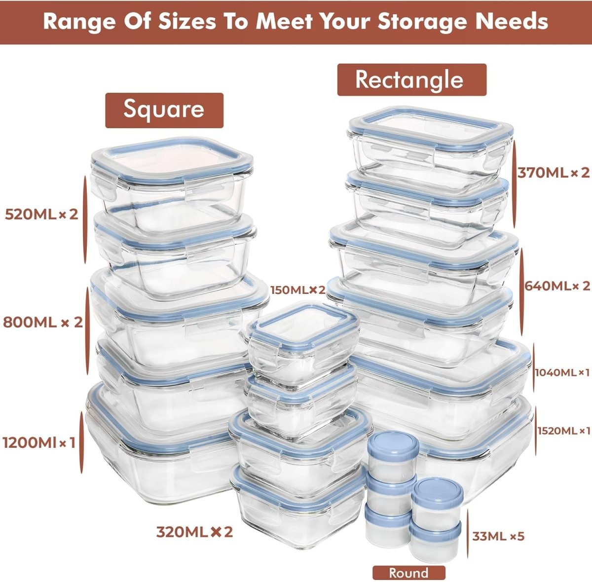 Razab 35 Pc Set Glass Food Storage Containers with Lids - Meal Prep Airtight Bento Boxes BPA - Free 100% Leak Proof (15 lids,15 glass &amp; 5 Plastic Sauce/Dip Containers) - Homesidy.com