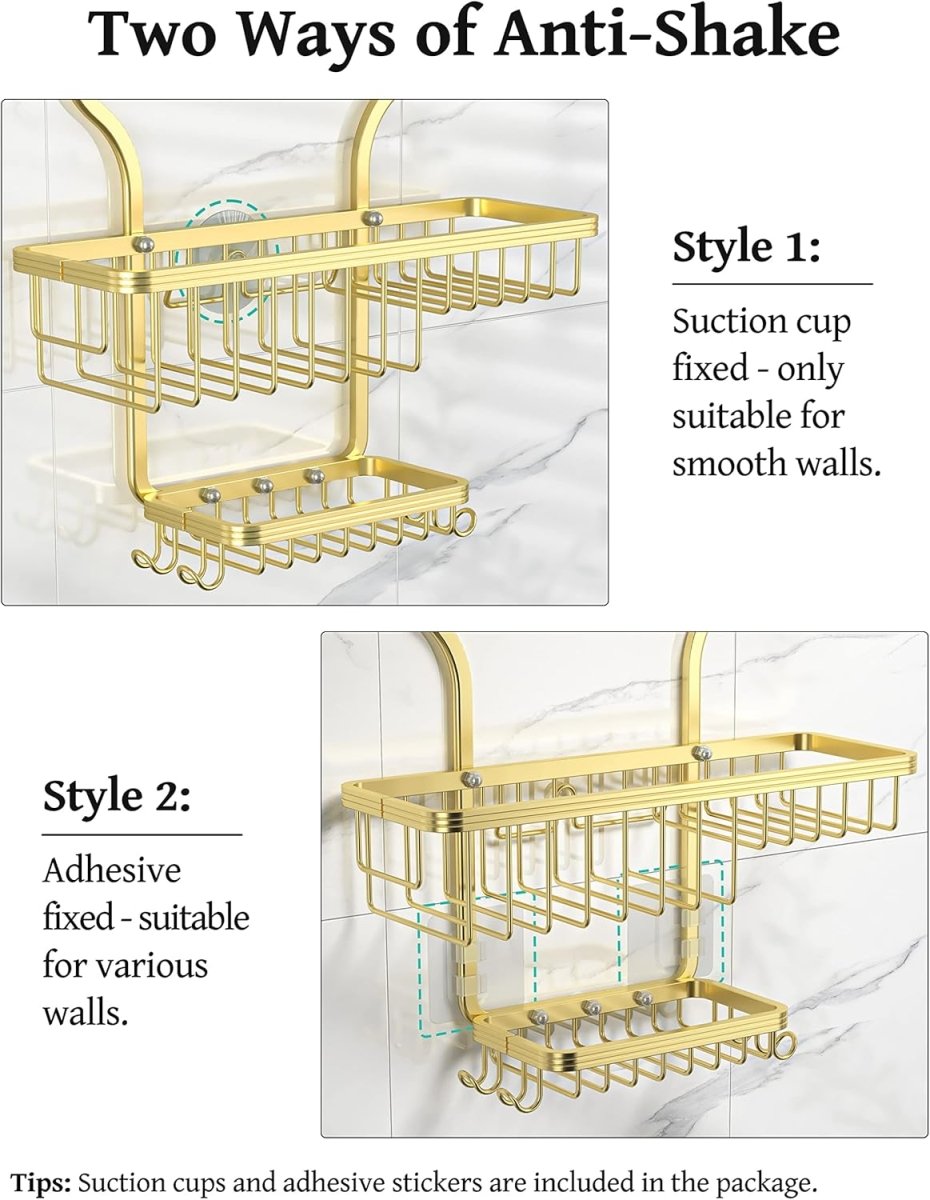YASONIC Shower Caddy Hanging - Never Rust Shower Organizer - Aluminum Over The Head Caddy with 10 Hooks for Razor/Sponge - Rack with Soap Basket - Silver - Homesidy.com