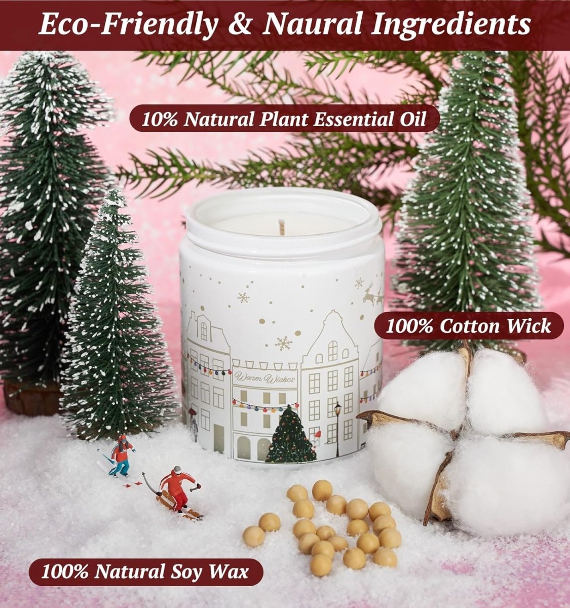 Merry Christmas Candles with Warmer LED, Christmas Decor Gifts Winter Candle with Pine Wood Spice Scents, Cypress Candle Over 40 Hours Burn Time, Home Decorations Indoor, 100% Soy Wax,White - Homesidy.com