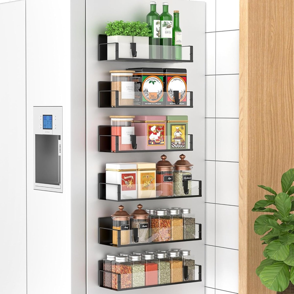 HuggieGems Metal 4 Pack Magnetic Spice Storage Rack Organizer for Refrigerator and Oven, Black Fridge Organizers and Storage - Homesidy.com