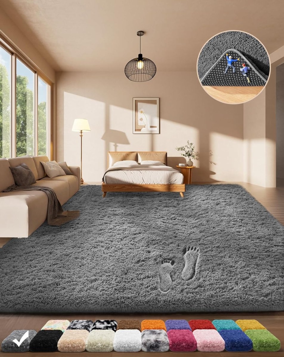 Ophanie Area Rugs for Living Room Bedroom, Upgrade Non - Slip Fluffy Soft Grey Shag Carpet, Indoor Floor Gray 4x6 Fuzzy Shaggy Living Room Plush Rug for Kids Home Dorm Decor Aesthetic - Homesidy.com