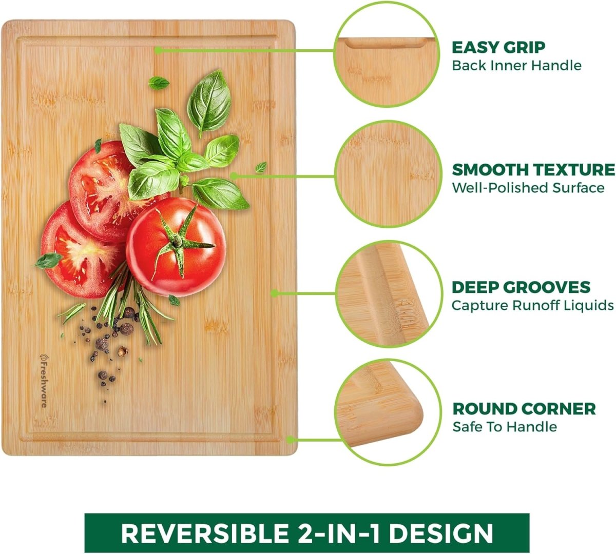 Bamboo Cutting Boards for Kitchen [Set of 3] Wood Cutting Board for Chopping Meat, Vegetables, Fruits, Cheese, Knife Friendly Serving Tray with Handles - Homesidy.com
