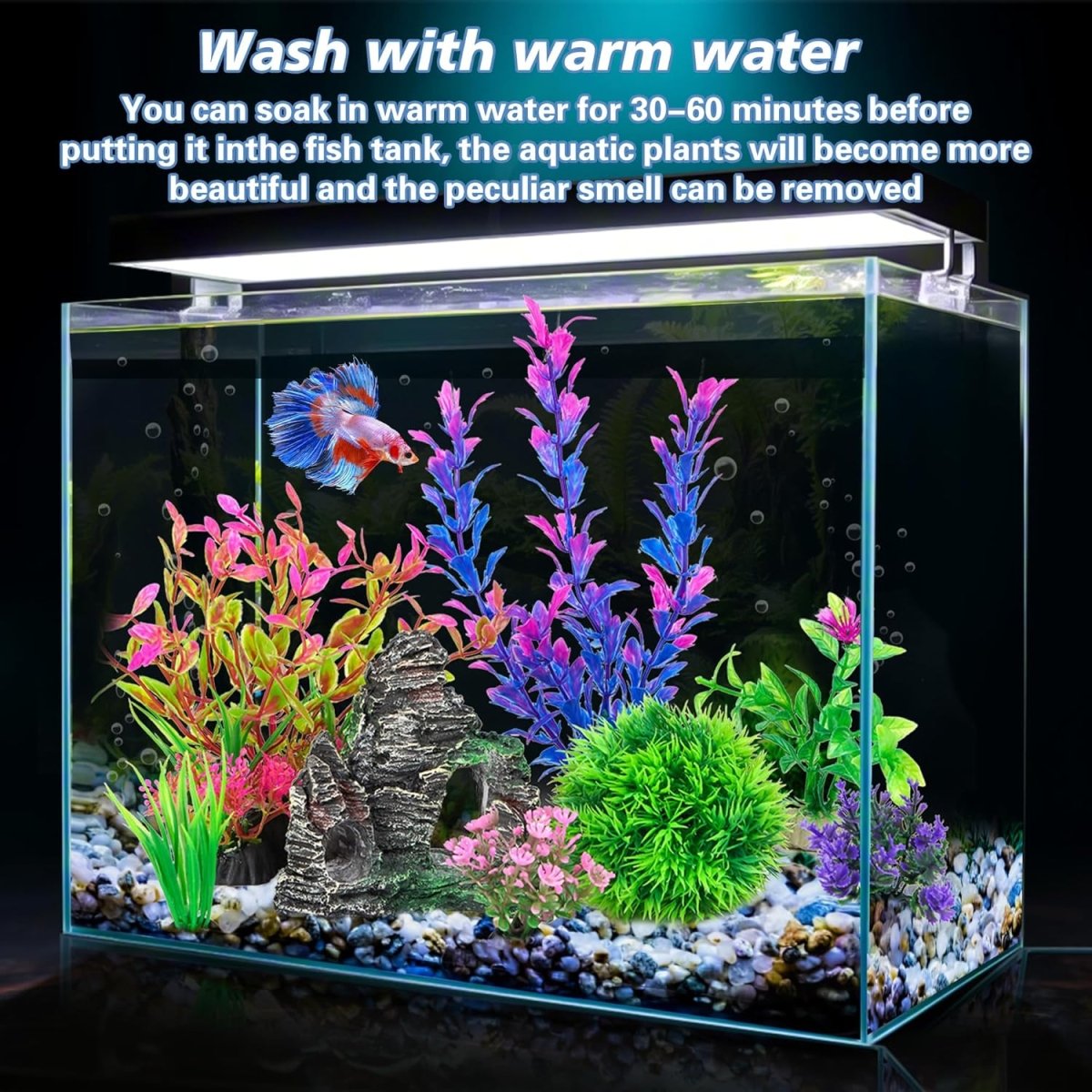 Ameliade Aquarium Artificial Plastic Plants Decorations and Rock Cave Decor Set Goldfish Betta Fish Tank Accessories Small Large Fish Bowl Ornaments - Homesidy.com