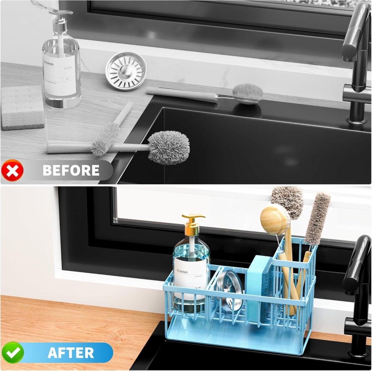 Cisily Kitchen Sink Caddy Organzier with High Brush Holder, Sponge Holder for Sink, 304 Rustproof Stainless, Kitchen Countertop Soap Dispenser Organizer, Kitchen Decor and Accessories - Homesidy.com