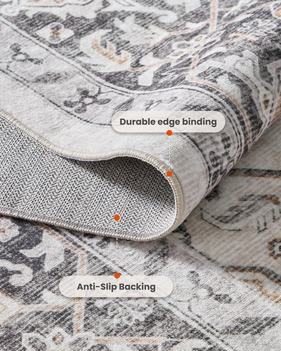 AMADA HOMEFURNISHING 8x10 Washable Area Rug, Low - Profile Large Area Rug with Non - Slip Backing &amp; Durable Edge Binding, Vintage Large Rugs for Living Room, Bedroom, Dinning Room - Homesidy.com
