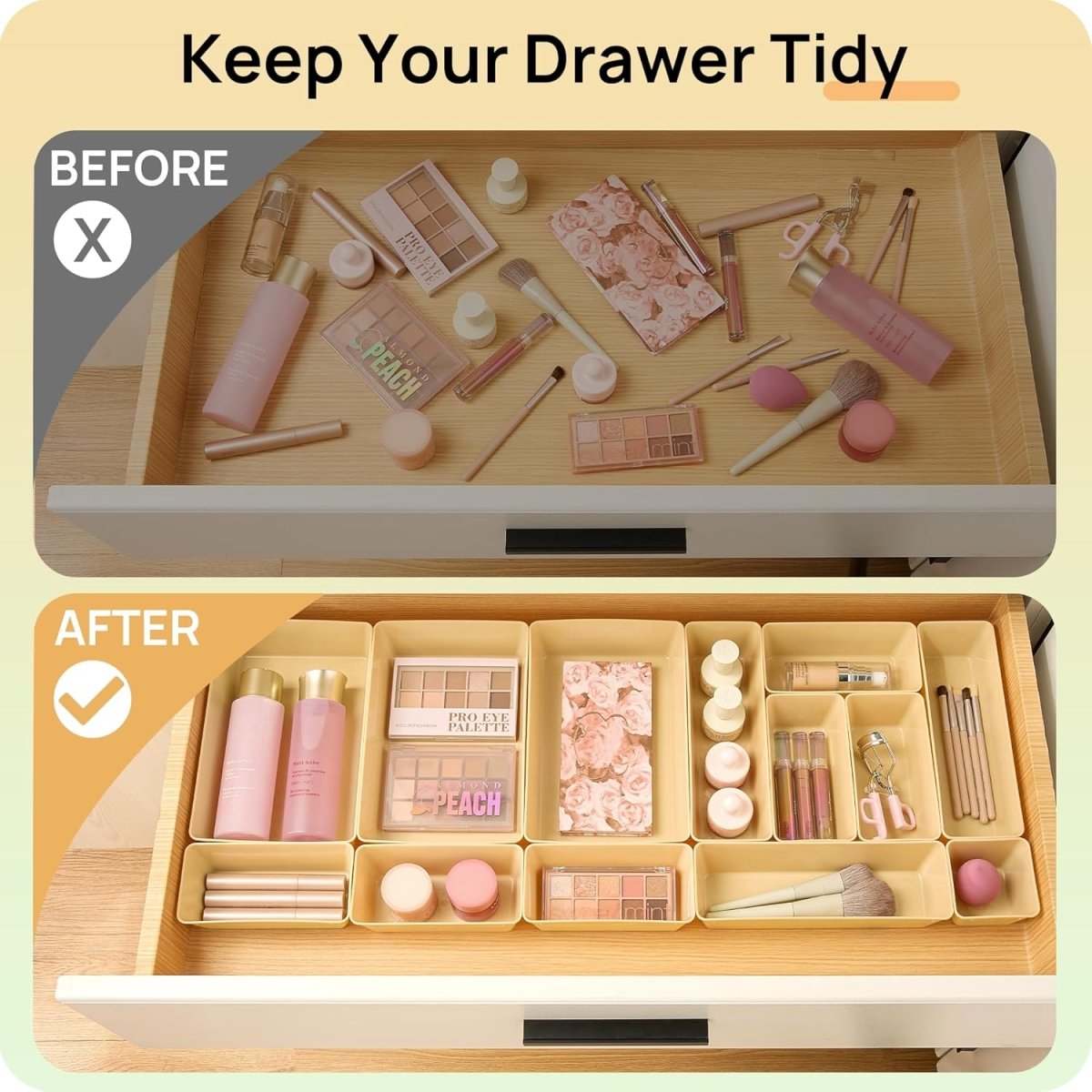 Vtopmart 25 PCS Clear Plastic Drawer Organizers Set, 4 - Size Versatile Bathroom and Vanity Drawer Organizer Trays, Storage Bins for Makeup, Bedroom, Kitchen Gadgets Utensils and Office - Homesidy.com