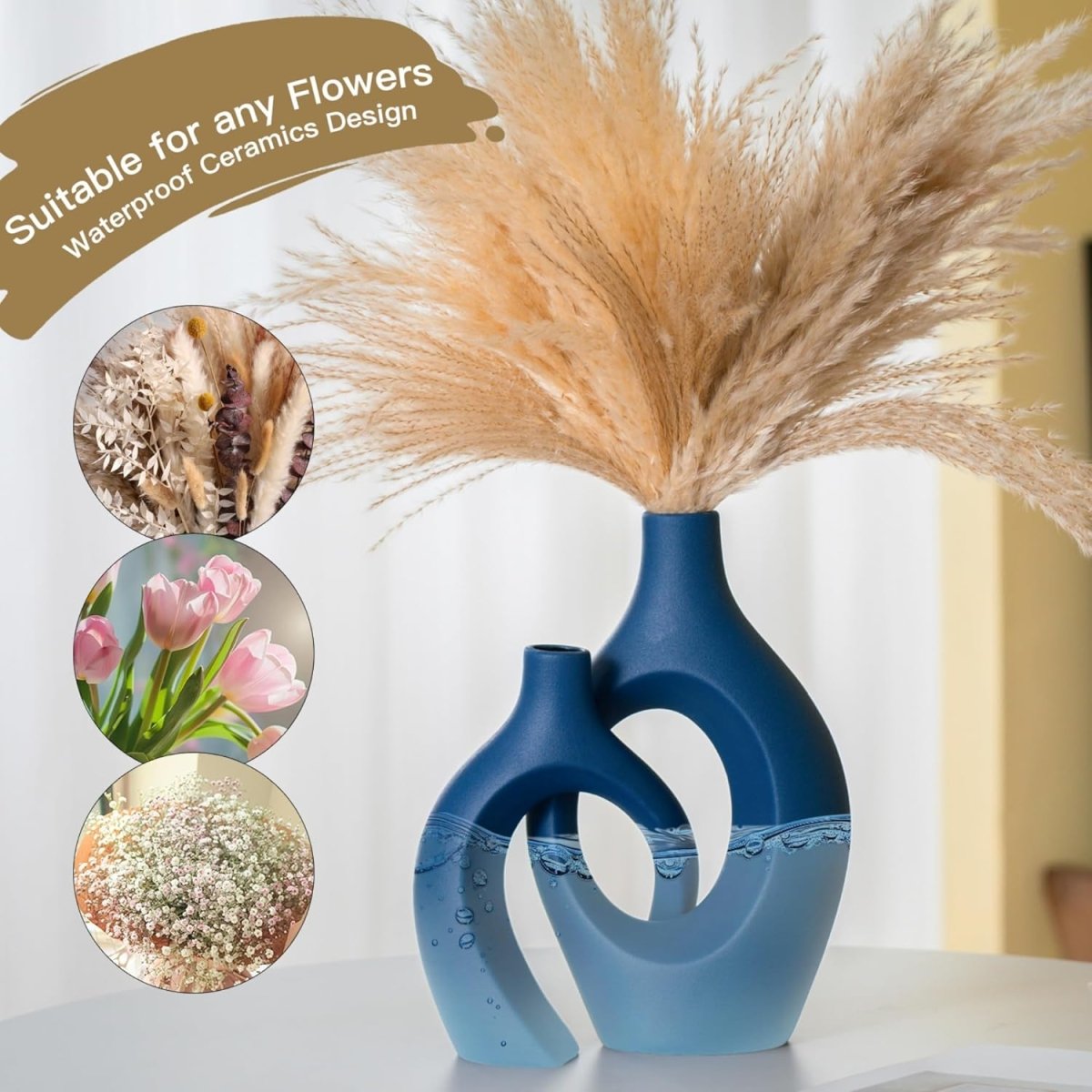 Lvases Snuggle Hollow Ceramic Vase Set of 2, Nordic Modern Boho ins Style Decorative Ceramic Aesthetic Flower Vase for Home Decor (Milky White W 6.3&34; X H 8.4&34;) - Homesidy.com
