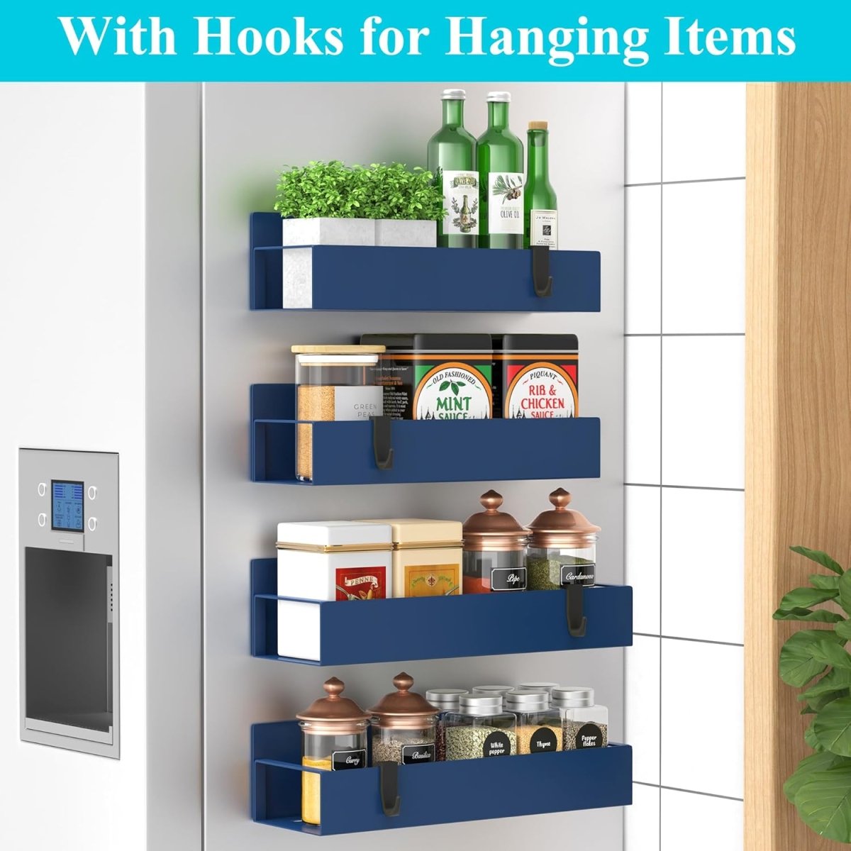 HuggieGems Metal 4 Pack Magnetic Spice Storage Rack Organizer for Refrigerator and Oven, Black Fridge Organizers and Storage - Homesidy.com