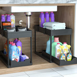 DEKAVA Under Sink Organizer 2 Pack, Bathroom Cabinet Organizer, 2 Tier Sliding Cabinet Basket Organizer Drawer, Multi - Purpose Bath Collection Baskets for Bathroom (Black) - Homesidy.com