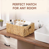 Greenatural Water Hyacinth Storage Baskets Set of 2, Handwoven Rectangular Organizer Trays with Wooden Bead Handles, Nested Wicker Bins for Shelf, Bathroom, Kitchen, Office, Natural Decor - Homesidy.com