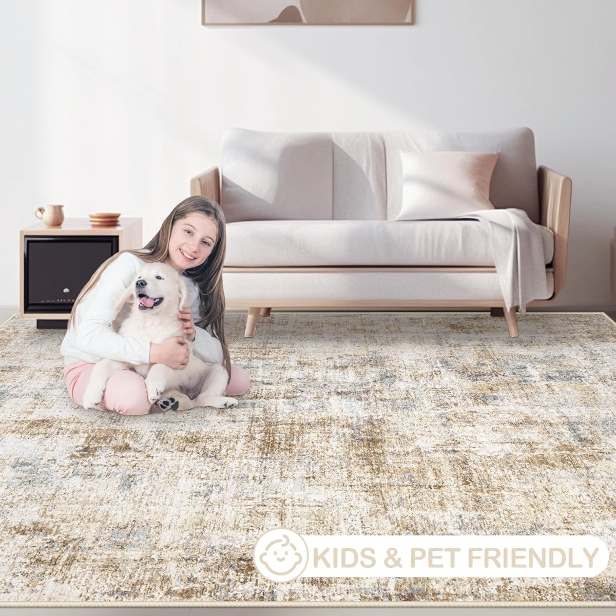 Area Rugs 6x9 Living Room: Washable Rug Modern Abstract Large Rug Soft Non Slip Neutral Rugs Stain Resistant Indoor Carpet for Bedroom Kitchen Dining Room Table Nursery Home Office Rugs(Beige,6x9) - Homesidy.com