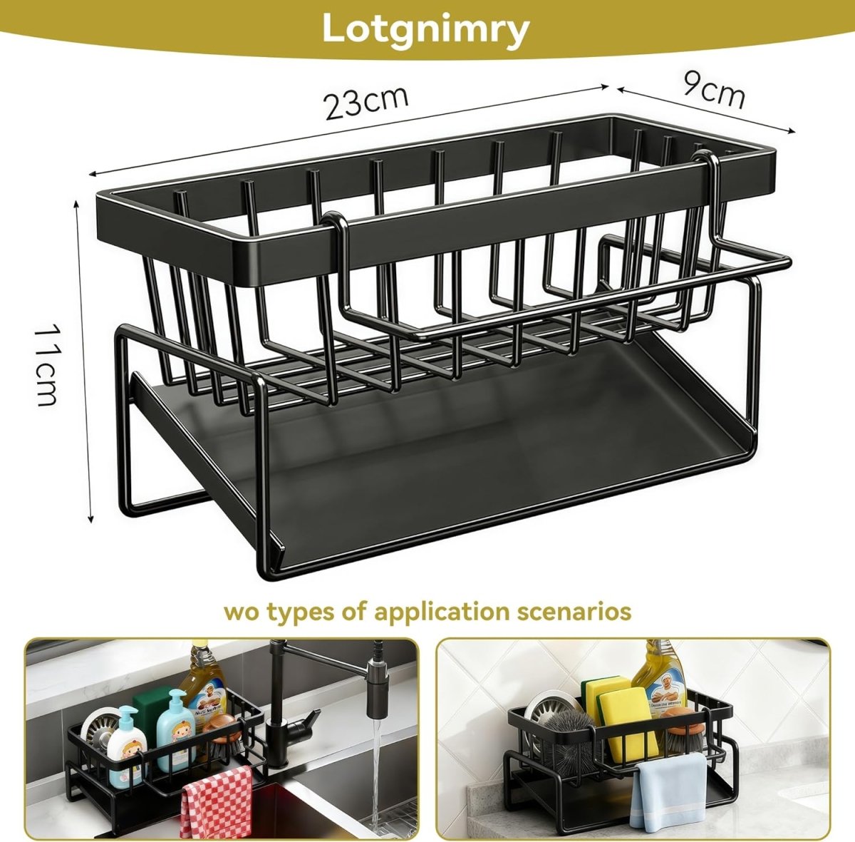 Lotgnimry Sponge Holder for Kitchen, Sink Caddy Organizer Rack for Kitchen Accessories, Soap Dispenser Countertop Organizer Essentials for Home (Black) - Homesidy.com