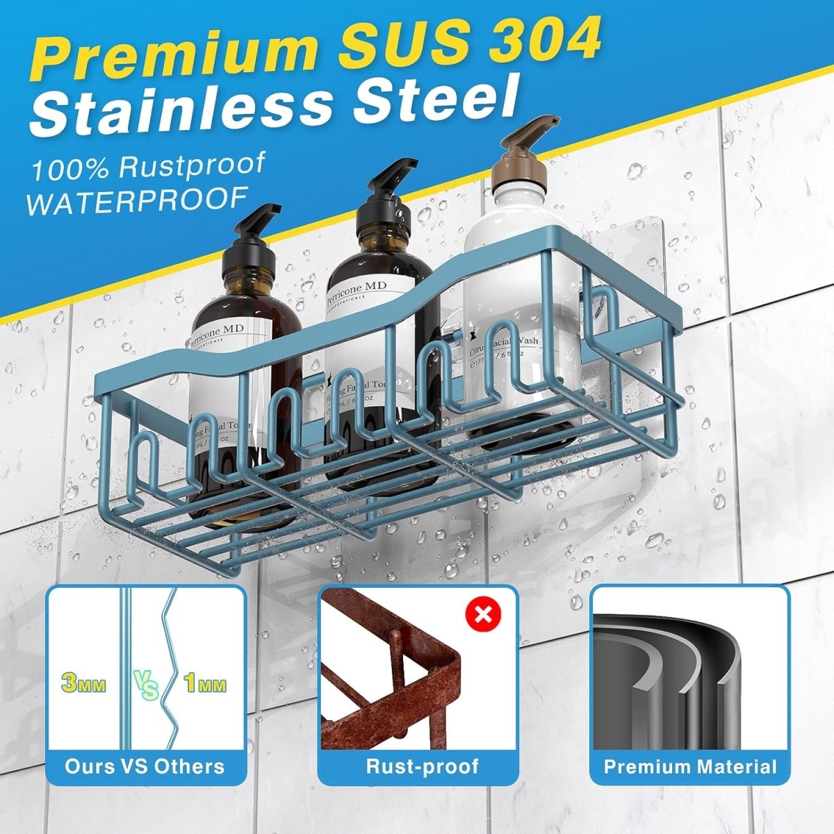EUDELE Adhesive Shower Caddy, 5 Pack Rustproof Stainless Steel Bath Organizers With Large Capacity, No Drilling Shelves for Bathroom Storage &amp; Home Decor - Homesidy.com