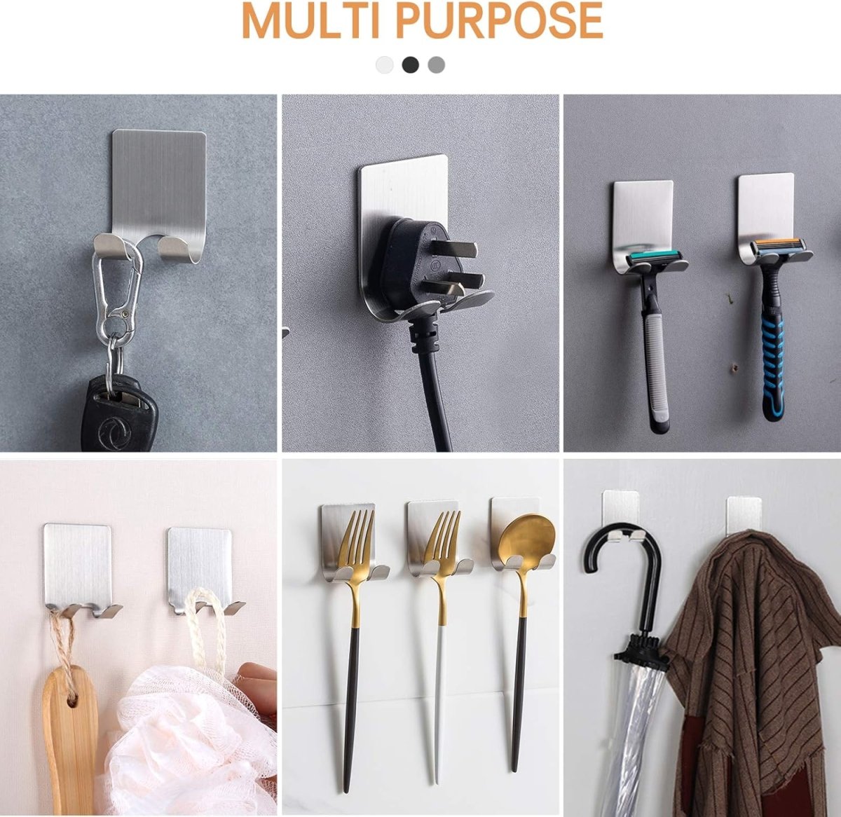 Razor Holder Shaver Hook Hanger Stand(2 Pack)Self Adhesive Stainless Steel Heavy Duty Utility Storage Hook,Shower Hook for Razor,Bathroom Kitchen Organizer for Plug Robe Towel Loofah Bathrobe Coat - Homesidy.com