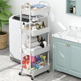 Sywhitta 3 - Tier Plastic Rolling Utility Cart with Handle, Multi - Functional Storage Trolley for Office, Living Room, Kitchen, Movable Storage Organizer with Wheels, White - Homesidy.com