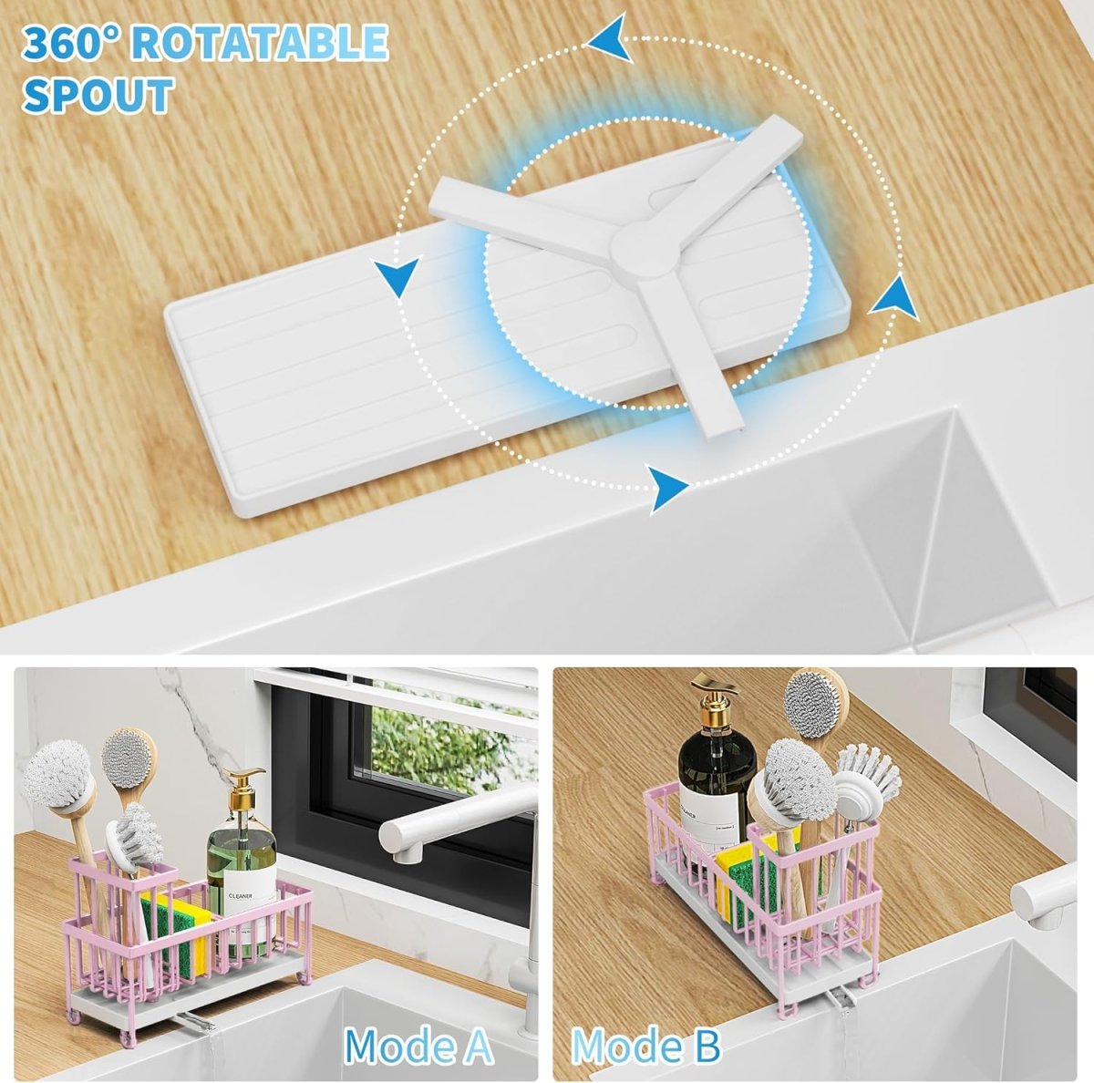 Cisily Black Sponge Holder for Kitchen Sink, Sink Caddy Organizer with High Brush Holder, Kitchen Countertop Organizers and Storage Essentials, Rustproof 304 Stainless Steel, Soap Dispenser Organize - Homesidy.com