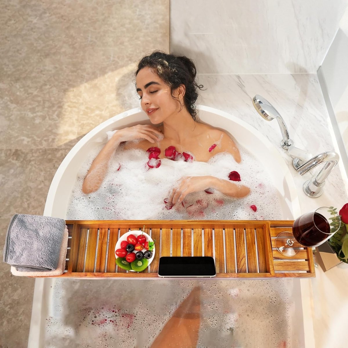 VaeFae Teak Bathtub Tray, Wooden Bath Caddy for Bathtub, Bath Tub Wood Table for Tub - Homesidy.com