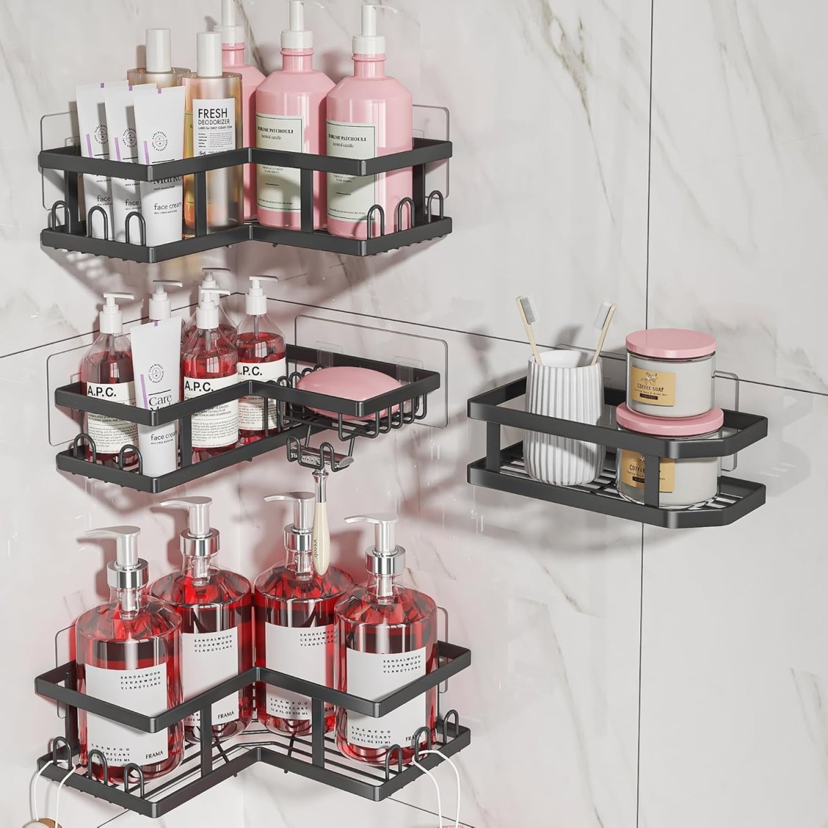 Youvip Shower Caddy Corner with Soap Holder, No Drilling Shower Shelves - Rustproof, Adhesive Shower Organizer Corner for Dorm. Black, 4 - Pack - Homesidy.com